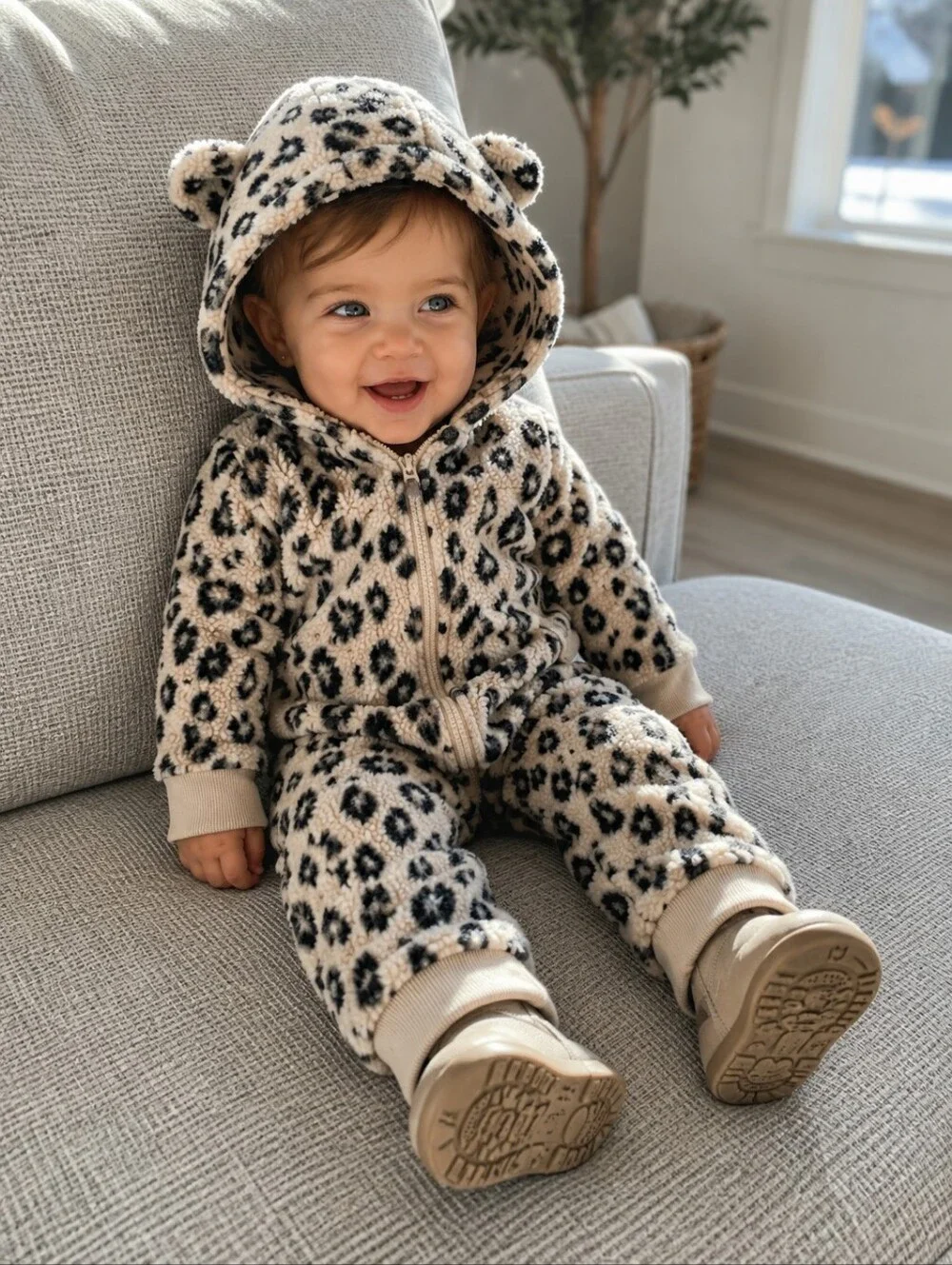 Carters Baby Leopard Sherpa Jumpsuit Size 12 Months